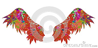 The silhouette of the wings from female faces. Vector Illustration