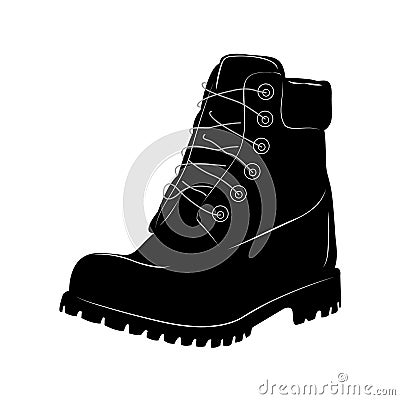 Silhouette of winter leather boots. Man`s boot. High boot. Army shoes. Demi-season shoes Vector Illustration