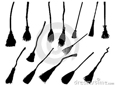 Set of witch broomstick silhouette vector art Vector Illustration