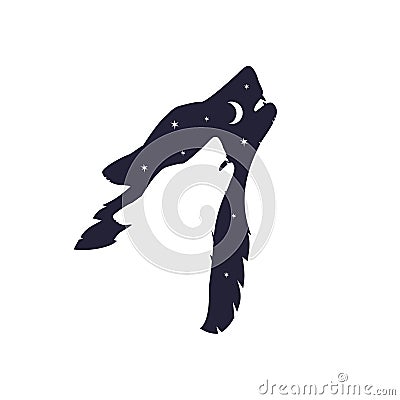 Silhouette of a wolf howling at the moon Vector Illustration