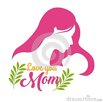 Silhouette woman and baby love you mom floral celebration Vector Illustration