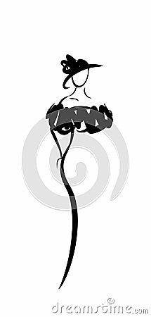 Silhouette of woman in a beautiful dress and hat Vector Illustration