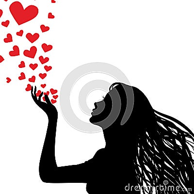 Silhouette woman blowing heart Vector Illustration