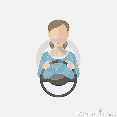 Silhouette of a woman in a blue blouse driving a car. Vector illustration, vector icon. Vector Illustration