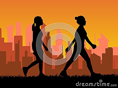 Silhouette woman brisk walking in city Stock Photo