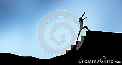 Silhouette of a woman climbing a staircase step Stock Photo