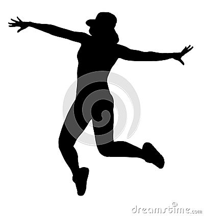 Silhouette of woman dancing and jumping on white background Stock Photo