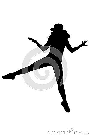 Silhouette of woman dancing and jumping on white background Stock Photo