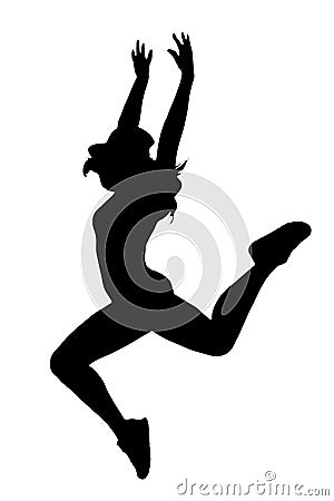 Silhouette of woman dancing and jumping on white background Stock Photo
