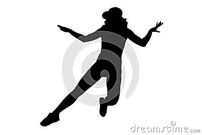 Silhouette of woman dancing and jumping on white background Stock Photo