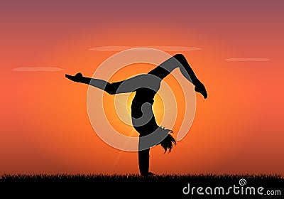 Silhouette of woman doing yoga at sunset Vector Illustration