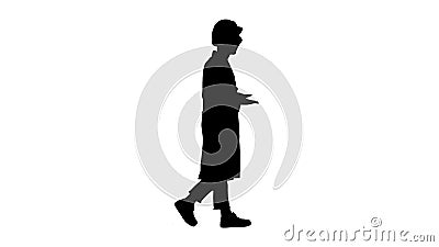 Silhouette Woman engineer walkin and talking emotionaly. Stock Photo