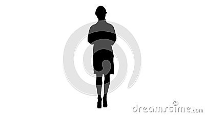 Silhouette Woman engineer writing checklist walking. Stock Photo