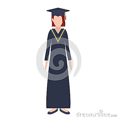 Silhouette woman with graduation outfit and redhair Vector Illustration