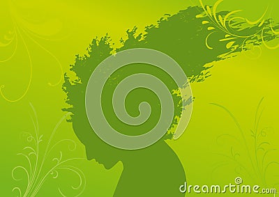 Silhouette of woman with hair from tree Vector Illustration