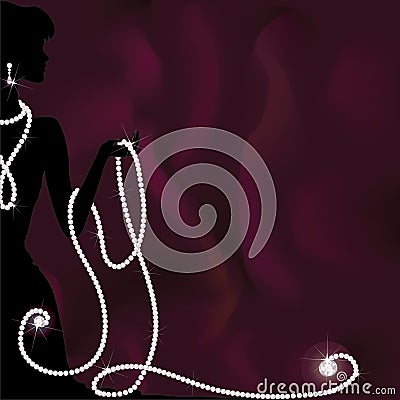 A silhouette of woman holding pearl beads Vector Illustration