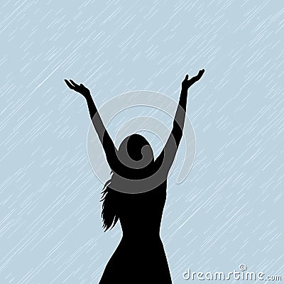 Silhouette of a woman enjoy the rain Vector Illustration