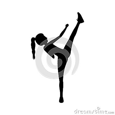 Silhouette woman martial arts high kick Vector Illustration