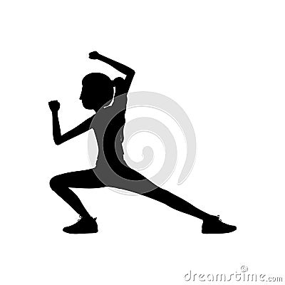 Silhouette woman martial arts kick down Vector Illustration