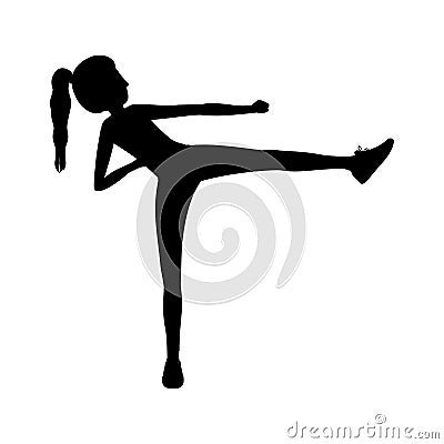 Silhouette woman martial arts kick Vector Illustration