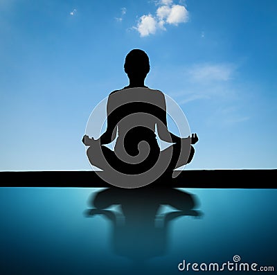 Silhouette woman meditate Stock Photo