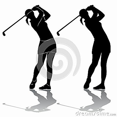 Silhouette of a woman playing golf, vector draw Vector Illustration