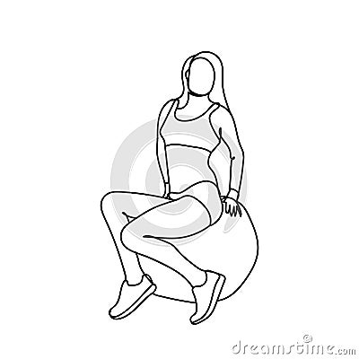 Silhouette Woman Sitting On Sphere Yoga Ball Training Exercise Doodle Female Fit Vector Illustration