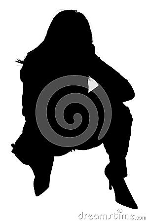 Silhouette of Woman Squatting Stock Photo