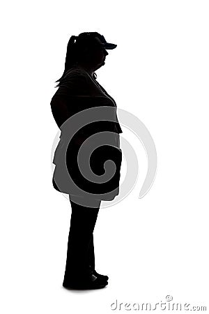 Silhouette of a Woman Standing and Waiting in Line Stock Photo