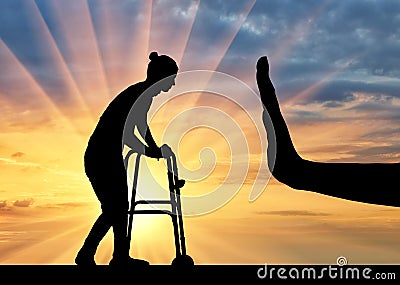 Concept of discrimination and disrespect for people with disabilities and old age Stock Photo