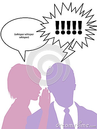 Silhouette woman whispers secrets to man Vector Illustration