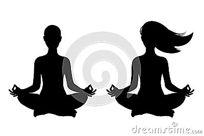 Silhouette of women doing YOGA Lotus pose isolated vector Vector Illustration