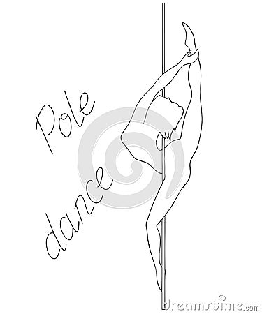 Silhouette women pole dance black and white Cartoon Illustration