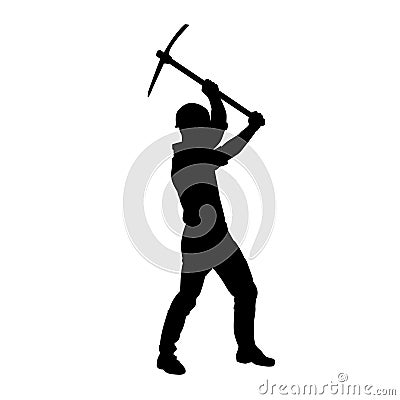 silhouette of a worker swinging his mattock tool. Vector Illustration