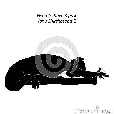 Silhouette of yoga pose Janu Shirshasana C. Vector Illustration