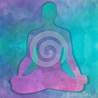 Silhouette in yoga pose over watercolor background Vector Illustration