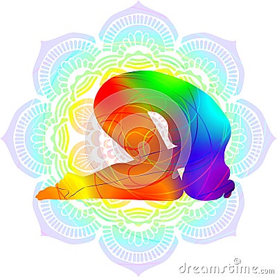 Silhouette yoga posture. Rabbit pose or Hare pose. Shashankasana. Mandala Vector Illustration