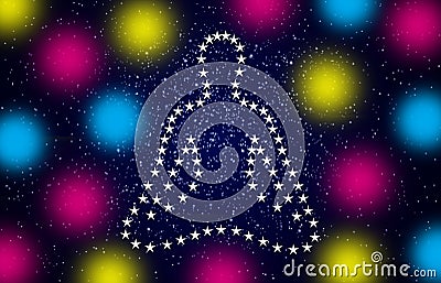 Silhouette of a yogi from stars on the background of the starry sky and colorful celestial bodies. Stock Photo