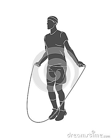 Silhouette young athlete jumping rope on a white background Vector Illustration