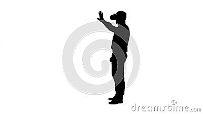 Silhouette Young businessman using vr headset. Stock Photo