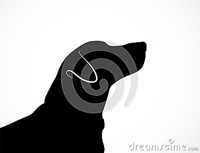 Silhouette of young cute dog Jack Russell Terrier. Curious pet looking upwards. Portrait of puppy`s muzzle. Vector illustration. Cartoon Illustration