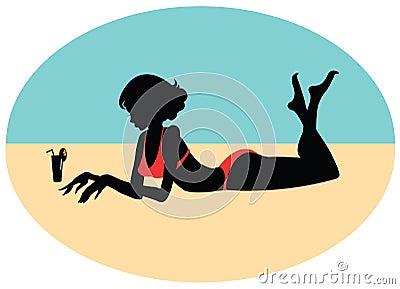 Silhouette of a young girl on the beach Vector Illustration