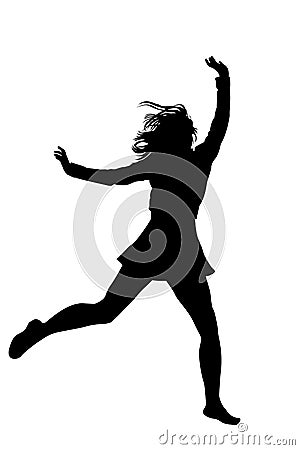 Silhouette of a young girl jumping with hands up Vector Illustration