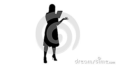 Silhouette Young Girl Online Video Chat on Tablet. Stock Photo