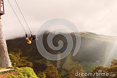 Silhouette Of Young Happy Blonde Woman On A Swing Editorial Stock Photo