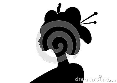 Silhouette of young Japanese girl an ancient hairstyle. Geisha, maiko, princess. Traditional Asian woman style. Print, poster Vector Illustration