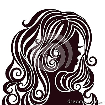 Silhouette of a young lady with luxurious hair Vector Illustration