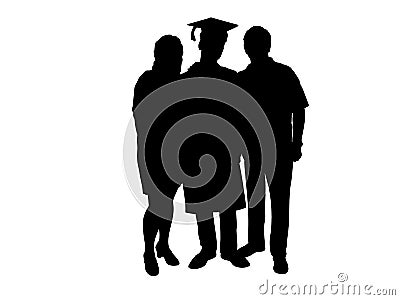 Silhouette young male graduate hugging his parents at graduation Vector Illustration