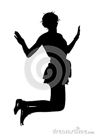 Silhouette of a young slender skinny girl who is having fun jumping up Stock Photo