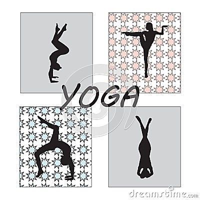 Silhouette young woman practicing yoga. Girl pilates. Vector on abstract background icon Vector Illustration